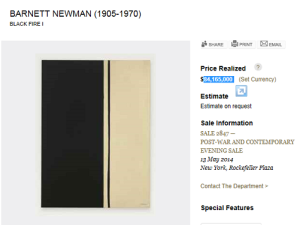 Black Fire I  by Barnett Newman Sold for $84,165,000.