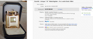 1. Most Expensive Lighter Sold for $7,900. on eBay 