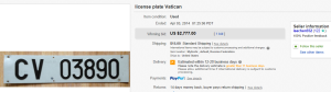 1. Most Expensive License Plate Sold for $2,777. on eBay