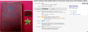 1. Most Expensive Medal Sold for $5,000. on eBay