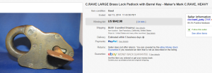 3. Most Expensive Locks Sold for $642.98. on eBay