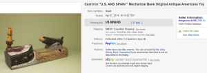 3. Most Expensive Mechanical Bank Sold for $899. on eBay