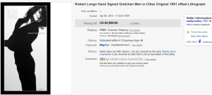 3. Most Expensive Lithograph Sold for $2,995. on eBay 