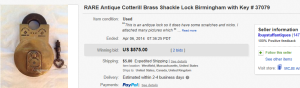 4. Most Expensive Locks Sold for $575. on eBay