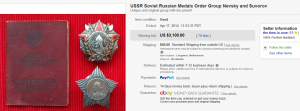 5. Most Expensive Medal Sold for $3,100. on eBay
