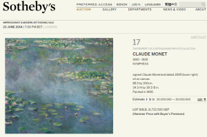 1 Nympheas by Claude Monet Sold for $54,071,001