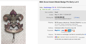 1. Top Badge Sold for $6,000. on eBay