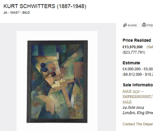 1. Ja - Was - Bild by Kurt Schwitters Sold for $23,777,791