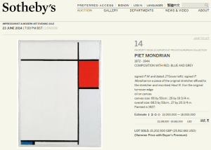 3 Composition With Red, Blue And Grey By Piet Mondrian Sold For $25,912,661