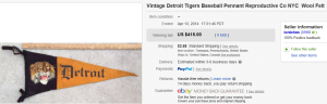 3. Most Expensive Pennant Sold for $415. on eBay 