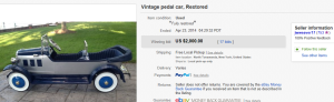 3. Most Expensive Pedal Car Sold for $2,000. on eBay