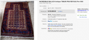 3. Top Rug & Blanket Sold for $3,000. on eBay