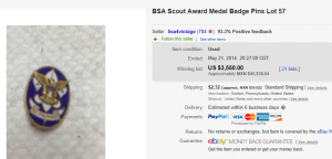 4. Top Badge Sold for $$3,550. on eBay