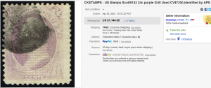 4. Top Stamp Sold for $1,144. on eBay