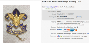 5. Top Badge Sold for $$3,210. on eBay