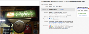 John Deere Clock Sales and Service Sign 