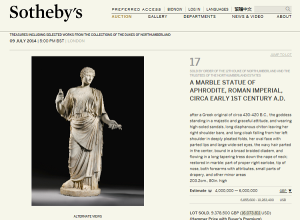 #1. A Marble Statue of Aphrodite, early 1st Century A.D Sold for $16,073,811.