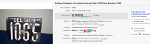 1. Most Expensive License Plate Sold for $6,800. on eBay