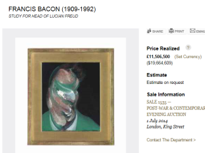 Study for Head of Lucian Freud by Francis Bacon Sold for $19,664,609.