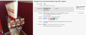 4. Top Coca Cola Sold for $2,031.66. on eBay