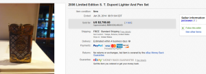 5. Most Expensive Lighter Sold for $2,750. on eBay