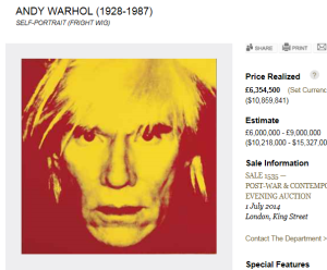 Self-Portrait by Andy Warhol Sold for $10,859,841.