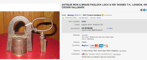 1. Most Expensive Locks Sold for $749.99. on eBay