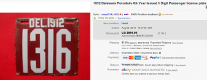 2. Most Expensive License Plate Sold for $999.99. on eBay