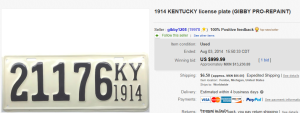 3. Most Expensive License Plate Sold for $999.99. on eBay