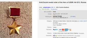 3. Most Expensive Medal Sold for $4,715. on eBay