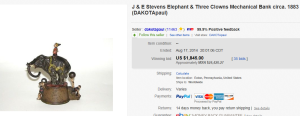 3. Most Expensive Mechanical Bank Sold for $1,845. on eBay