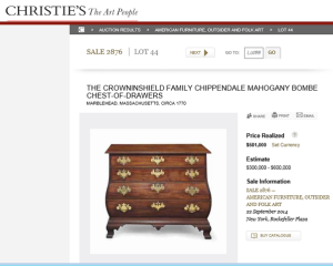 The Crowninshield Family Chippendale Mahogany Bombe Sold for $581,000