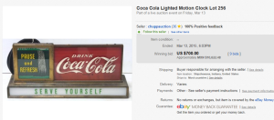 Coca Cola Serve Yourself Clock Sold for $700.