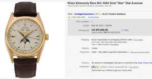 1. Top Rolex Sold for $75,000. on eBay