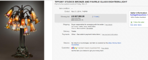 2. Most Expensive Lamp Sold for $37,500. on eBay