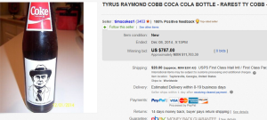 1986 Tyrus Raymond Cobb Coca Cola Bottle
