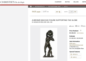 A Bronze Bacchic Figure Supporting The Globe  by ADRIAEN DE VRIES Sold for $27,885,000