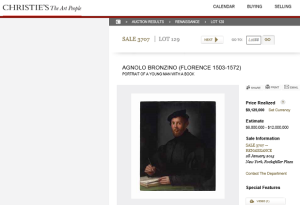 Portrait of a young man with a book by Agnolo Bronzino Sold for $9,125,000