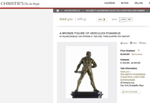  Bronze Figure Of Hercules Pomarius By Willem Danielsz. Van Tetrode Sold for $2,045,000