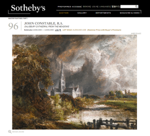 Salisbury Cathedral from the Meadows by John Constable, R.A.