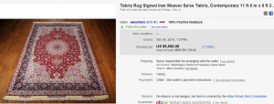 3. Top Rug & Blanket Sold for $5,500. on eBay