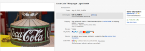 1920's Coca Cola Tiffany Type Light Shade Lamp Sold for $3,705.55.
