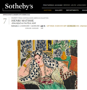 Odalisque Au Fauteuil Noir by Henri Matisse Sold for $23,786,238