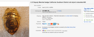 U.S Deputy Marshal badge California Southern District