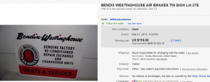 Bendix Westinghouse Air Brakes Tin Sign
