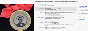 1864 Abraham Lincoln Civil War Campaign Ferrotype Button with Ribbon