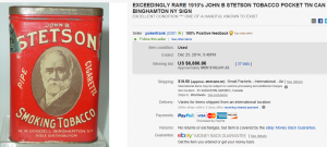 1910's John B Stetson Tobacco Pocket Tin Can
