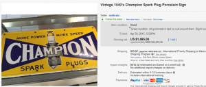 1940's Champion Spark Plug Porcelain Sign