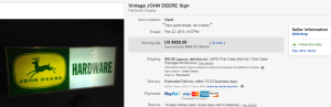 1960's John Deere Hardware Sign