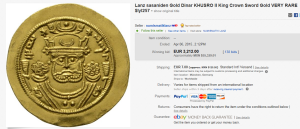 Lanz sasaniden Gold Dinar KHUSRO II King Crown Sword Gold
